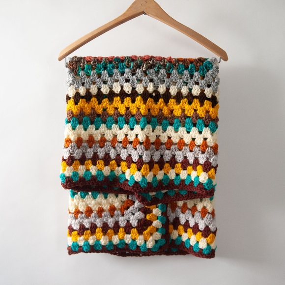 Colorful Knit Crochet Afghan Throw Blanket 32" x 41" - Picture 3 of 6